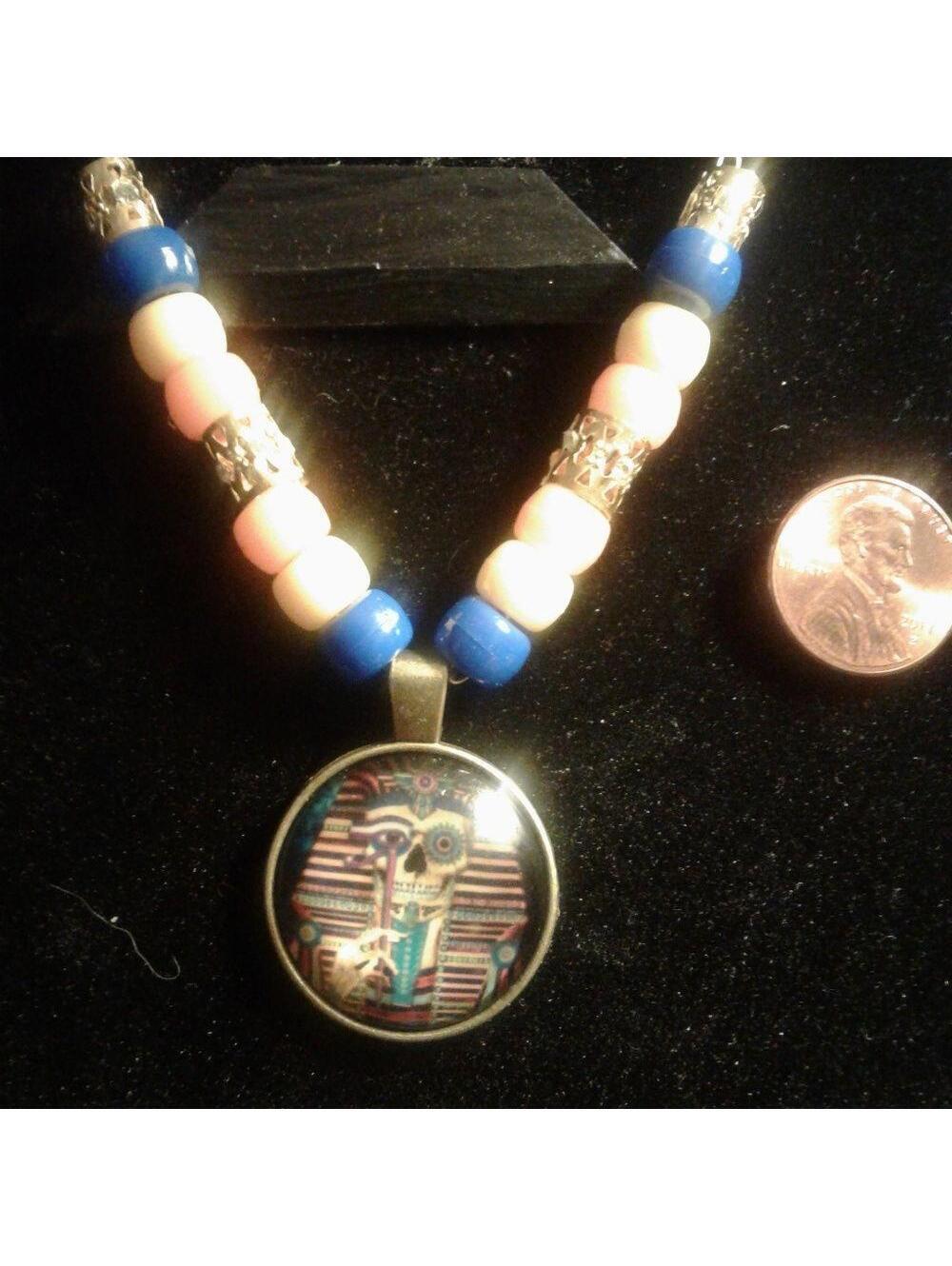 Gothic Steampunk Pharoah Necklace gold blue